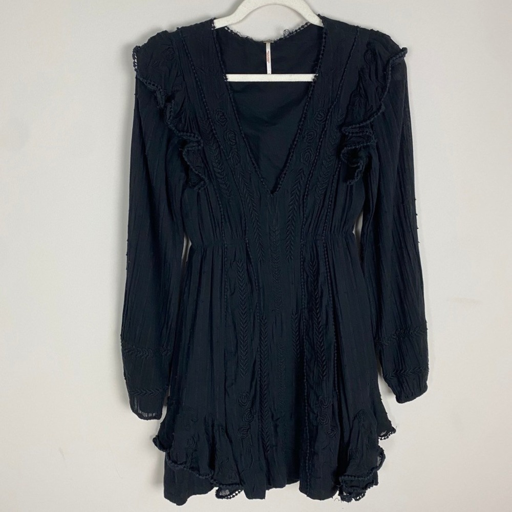 Free People Isabella Mini Dress Womens 2 Embroidered Ruffle Whimsigoth Witchy